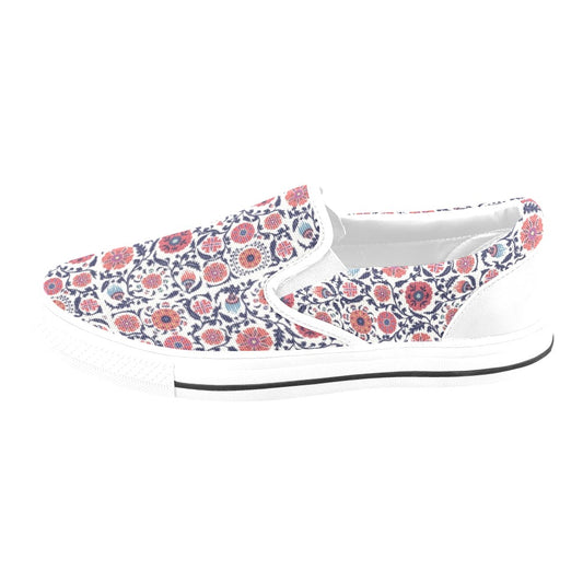 Suzani Print Design LKS304 White Slip Ons Canvas Women's Shoes
