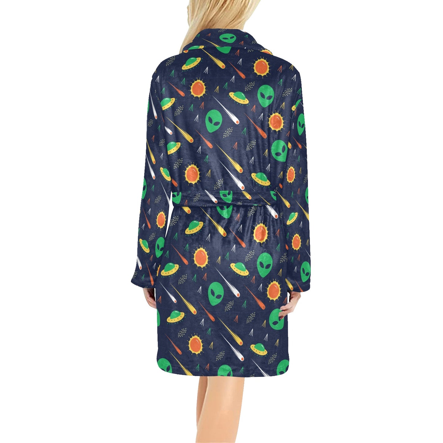 Alien UFO Pattern Print Design 05 Women's Fleece Robe