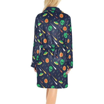 Alien UFO Pattern Print Design 05 Women's Fleece Robe