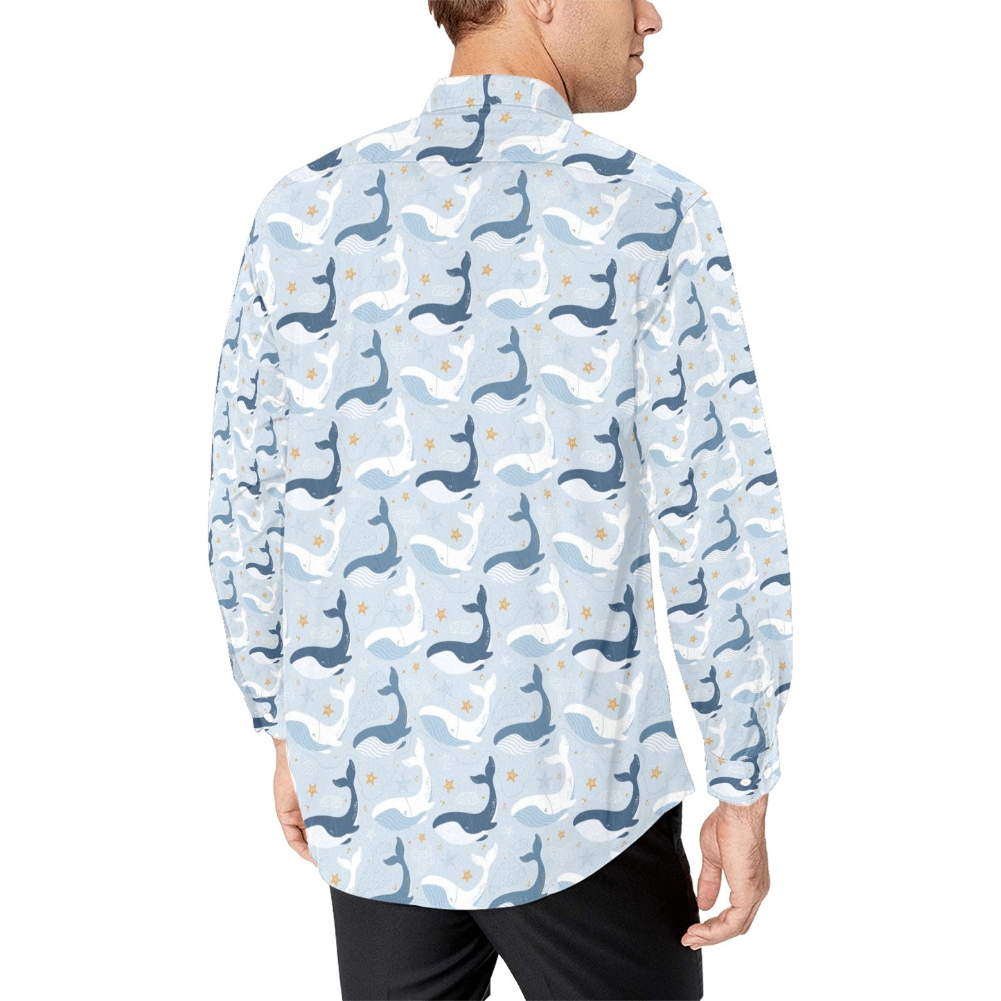 Whale Print Design LKS305 Men's Long Sleeve Dress Shirt