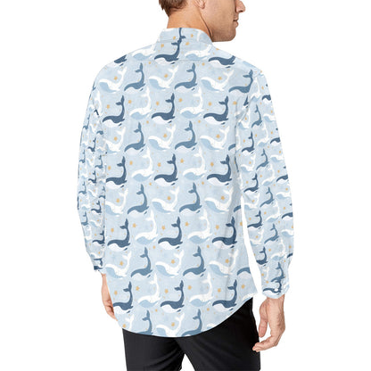 Whale Print Design LKS305 Men's Long Sleeve Dress Shirt