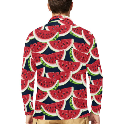 Watermelon Pattern Print Design WM011 Long Sleeve Polo Shirt For Men's