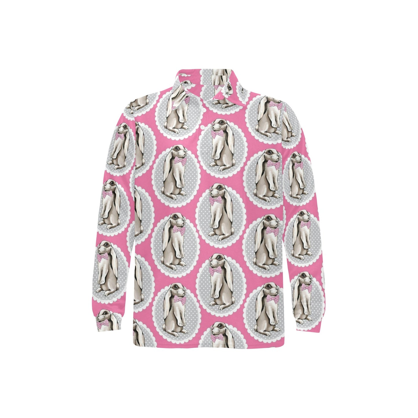 Rabbit Pattern Print Design RB019 Long Sleeve Polo Shirt For Men's