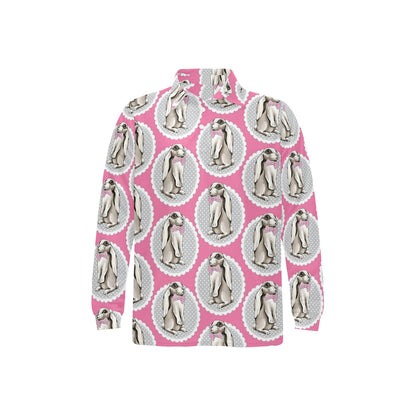 Rabbit Pattern Print Design RB019 Long Sleeve Polo Shirt For Men's