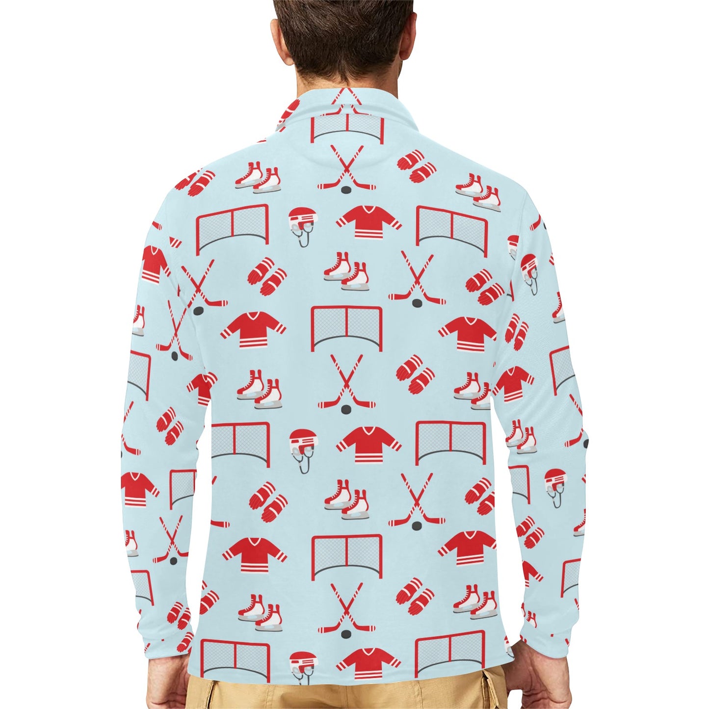 Hockey Red Equipment Print Design LKS305 Long Sleeve Polo Shirt For Men's