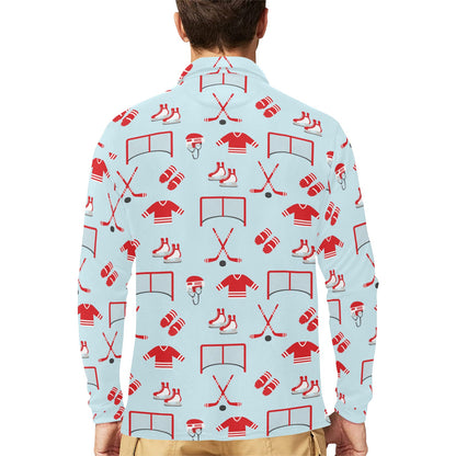 Hockey Red Equipment Print Design LKS305 Long Sleeve Polo Shirt For Men's