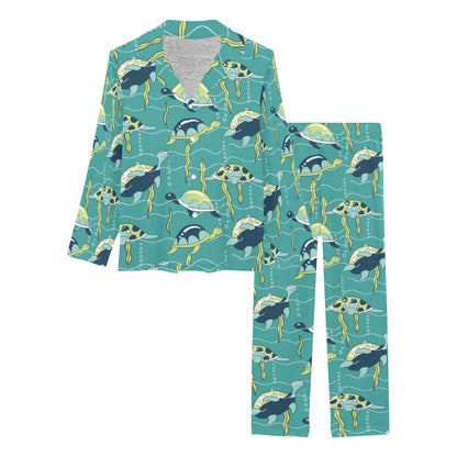 Sea Turtle Pattern Print Design T08 Women's Long Pajama Set