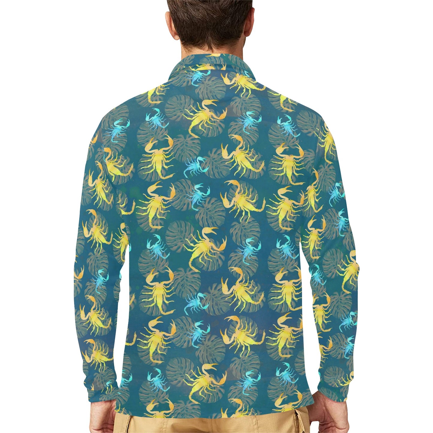 Scorpion Pattern Print Design 02 Long Sleeve Polo Shirt For Men's