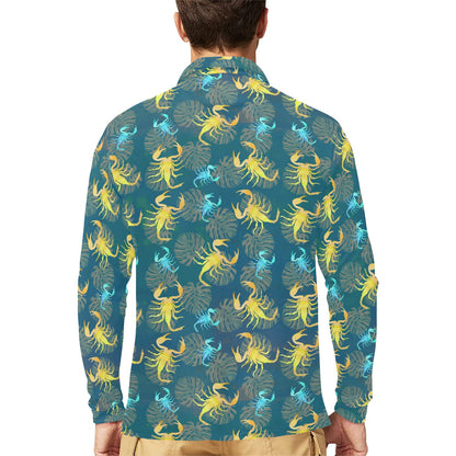 Scorpion Pattern Print Design 02 Long Sleeve Polo Shirt For Men's