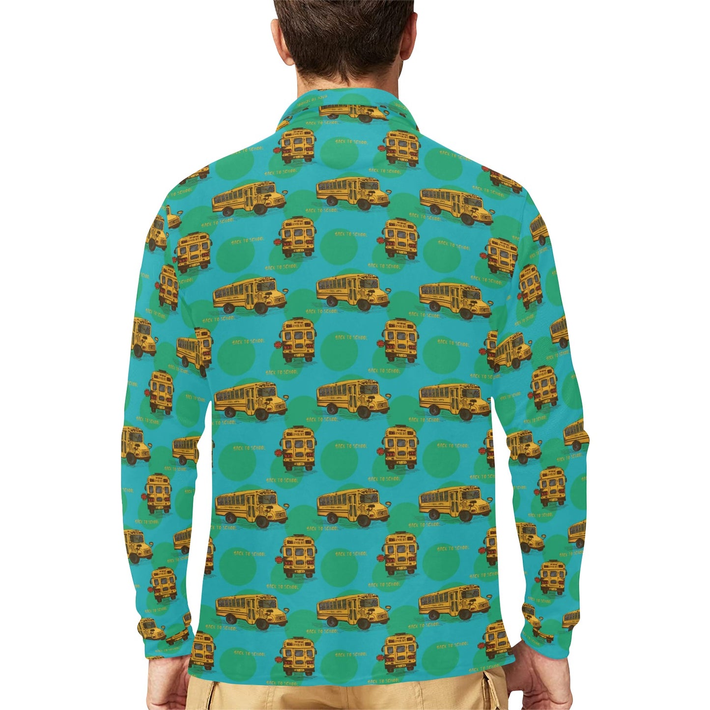 School Bus Print Design LKS308 Long Sleeve Polo Shirt For Men's