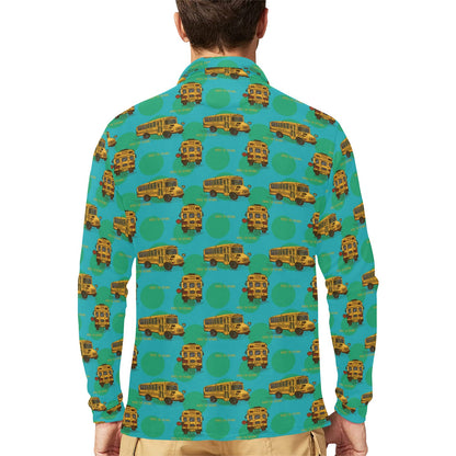 School Bus Print Design LKS308 Long Sleeve Polo Shirt For Men's