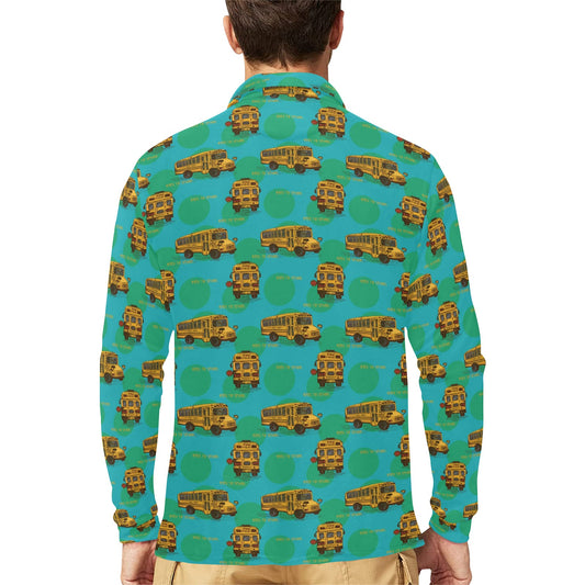 School Bus Print Design LKS308 Long Sleeve Polo Shirt For Men's