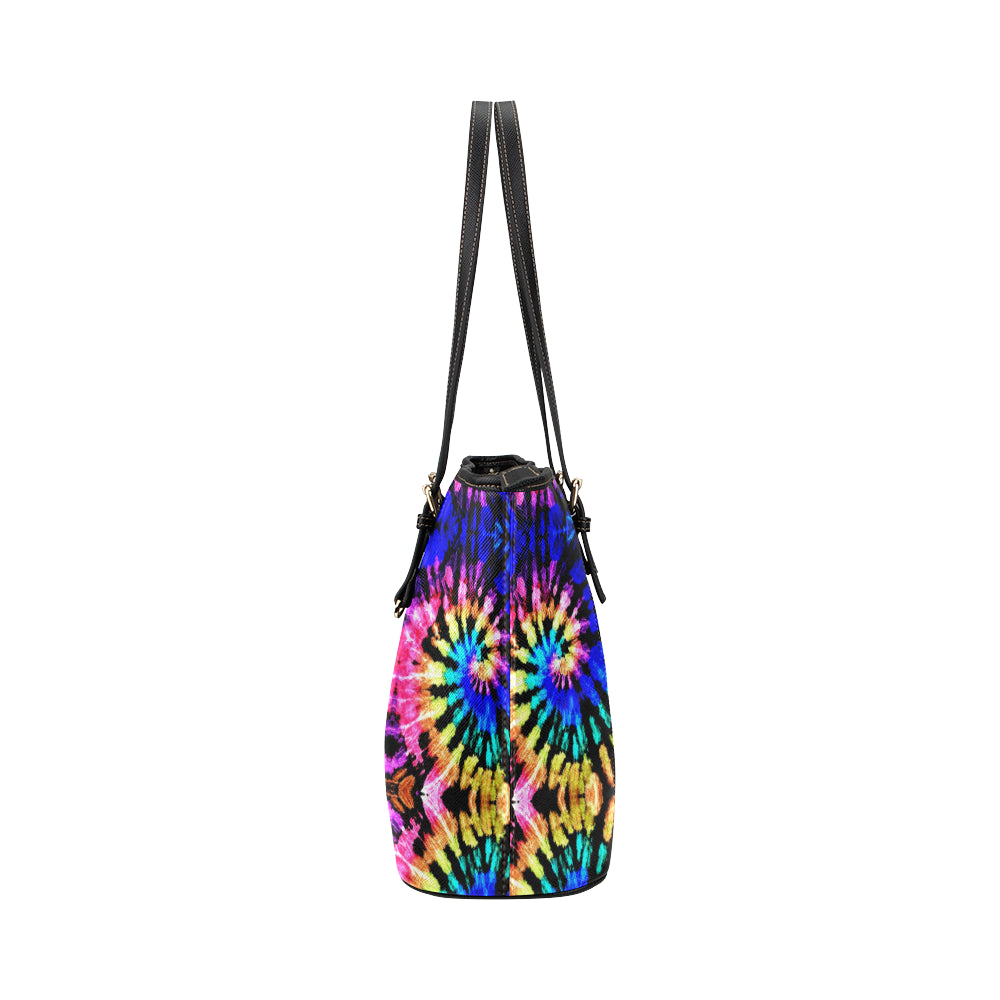 Tie Dye Rainbow Design Print Leather Tote Bag