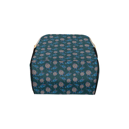 Sea Turtle Hand Drawn Blue Print Diaper Bag Backpack
