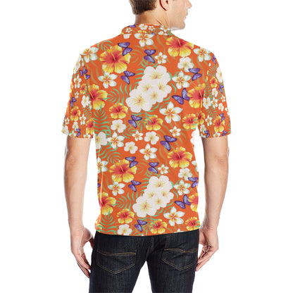 Tropical Flower Pattern Print Design TF027 Men Polo Shirt