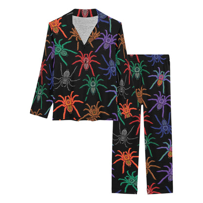 Tarantula Neon Color Pattern Print Design 03 Women's Long Pajama Set