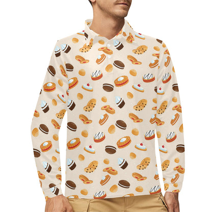 Biscuit Pattern Print Design 01 Long Sleeve Polo Shirt For Men's