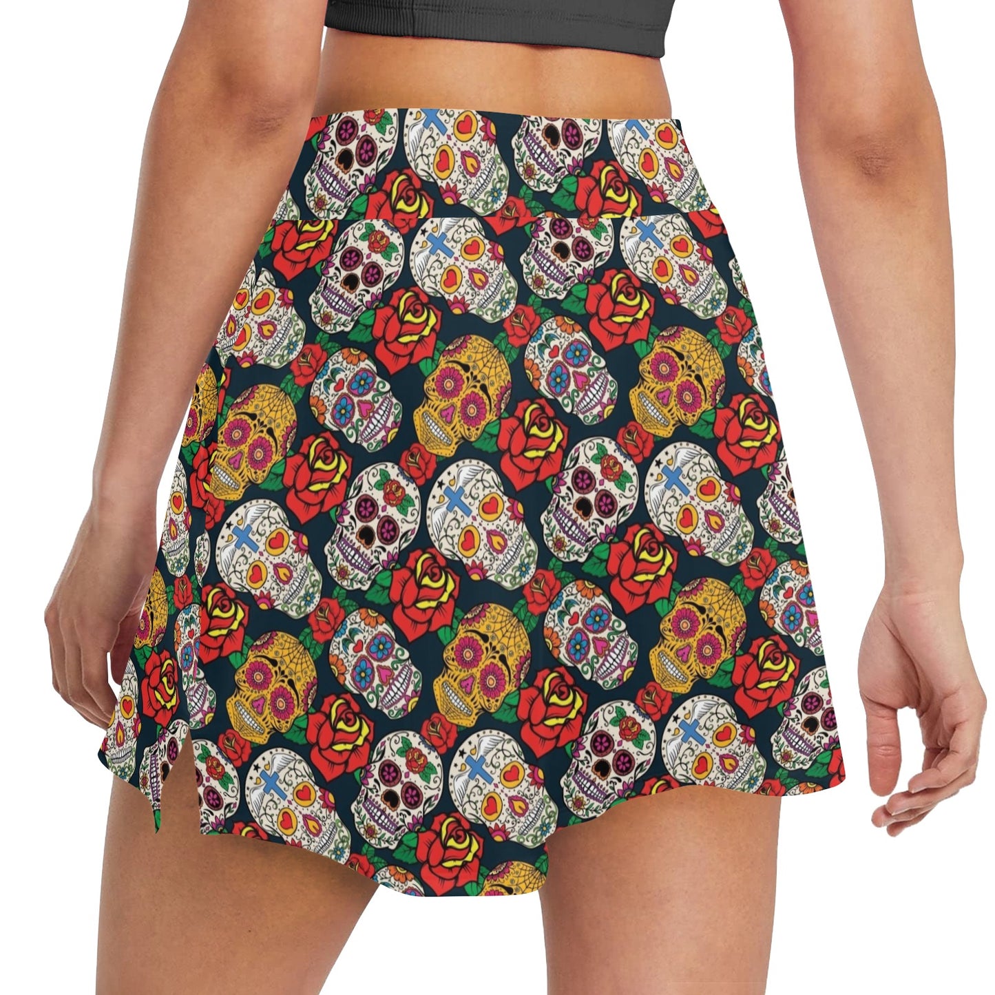 Sugar Skull Print Design LKS306 17" Golf & Pickleball Skort with Pockets