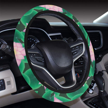 Water Lily Print Design LKS303 Steering Wheel Cover with Elastic Edge