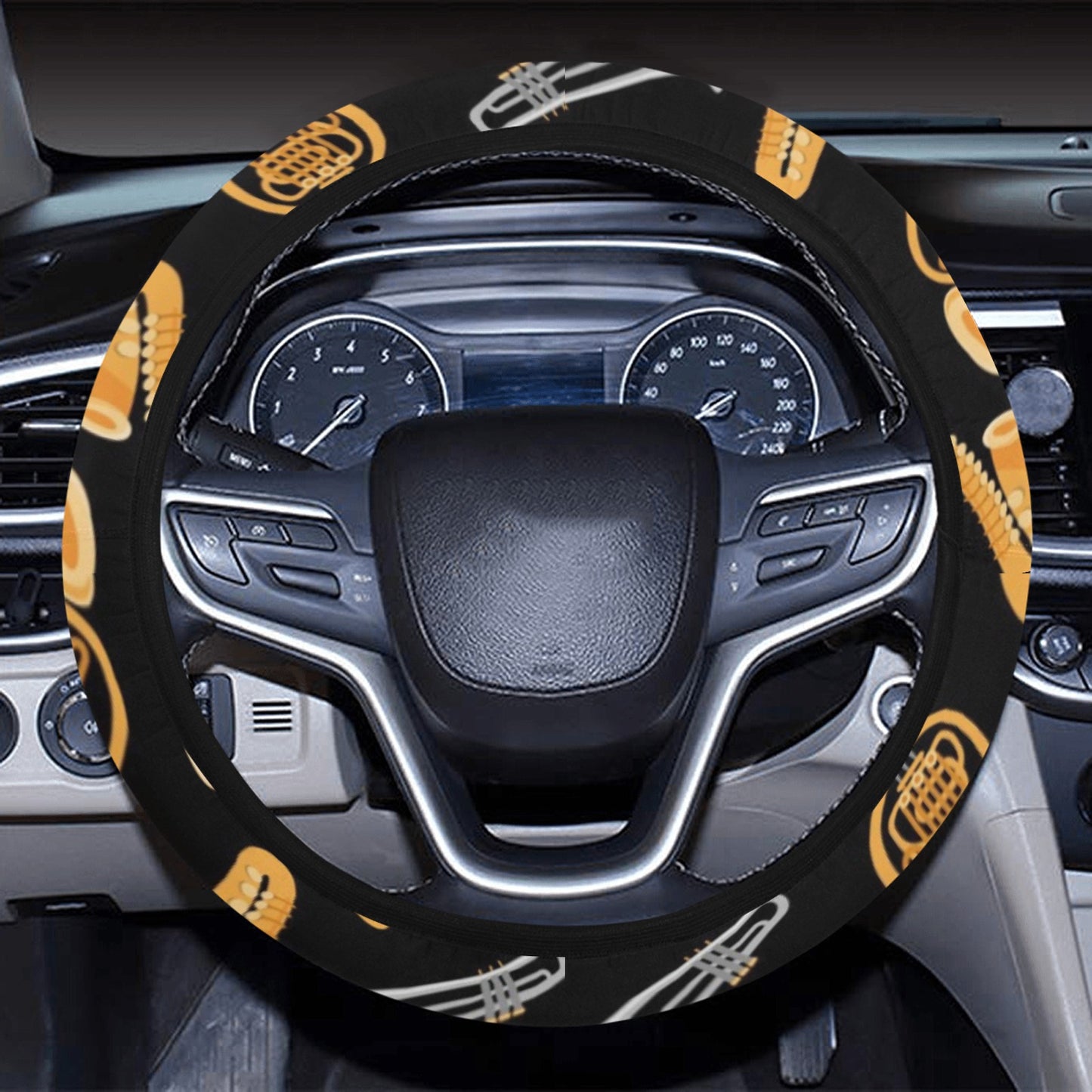 Saxophone Print Design LKS403 Steering Wheel Cover with Elastic Edge