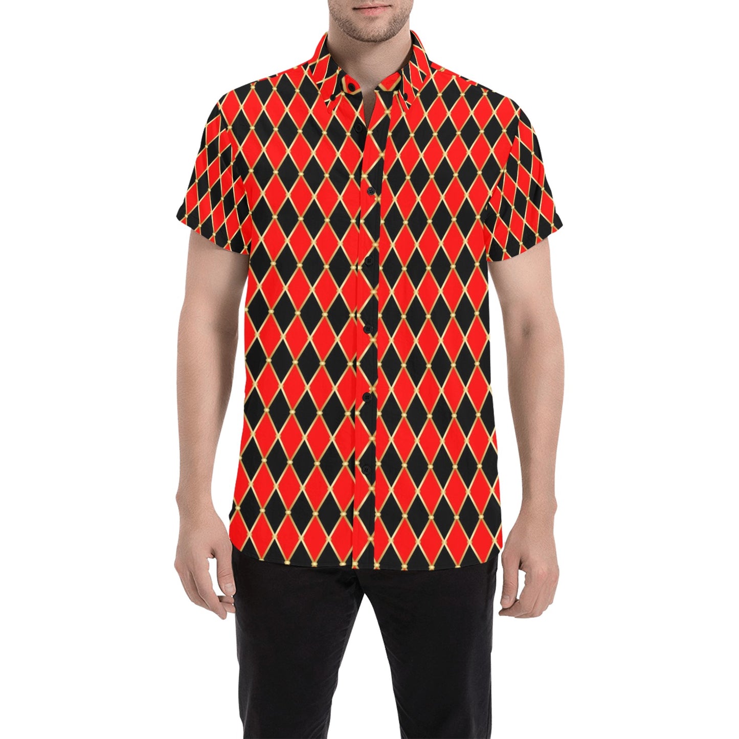 Harlequin Print Design LKS401 Men Short Sleeve Button Up Shirt
