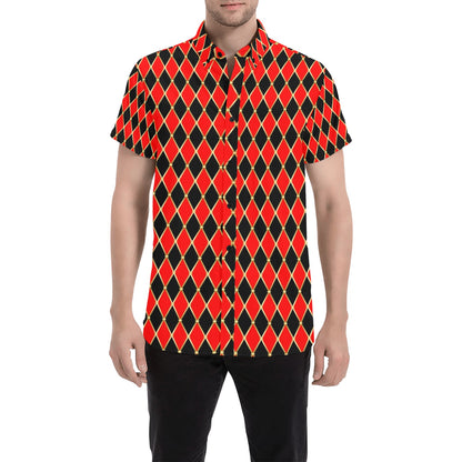 Harlequin Print Design LKS401 Men Short Sleeve Button Up Shirt