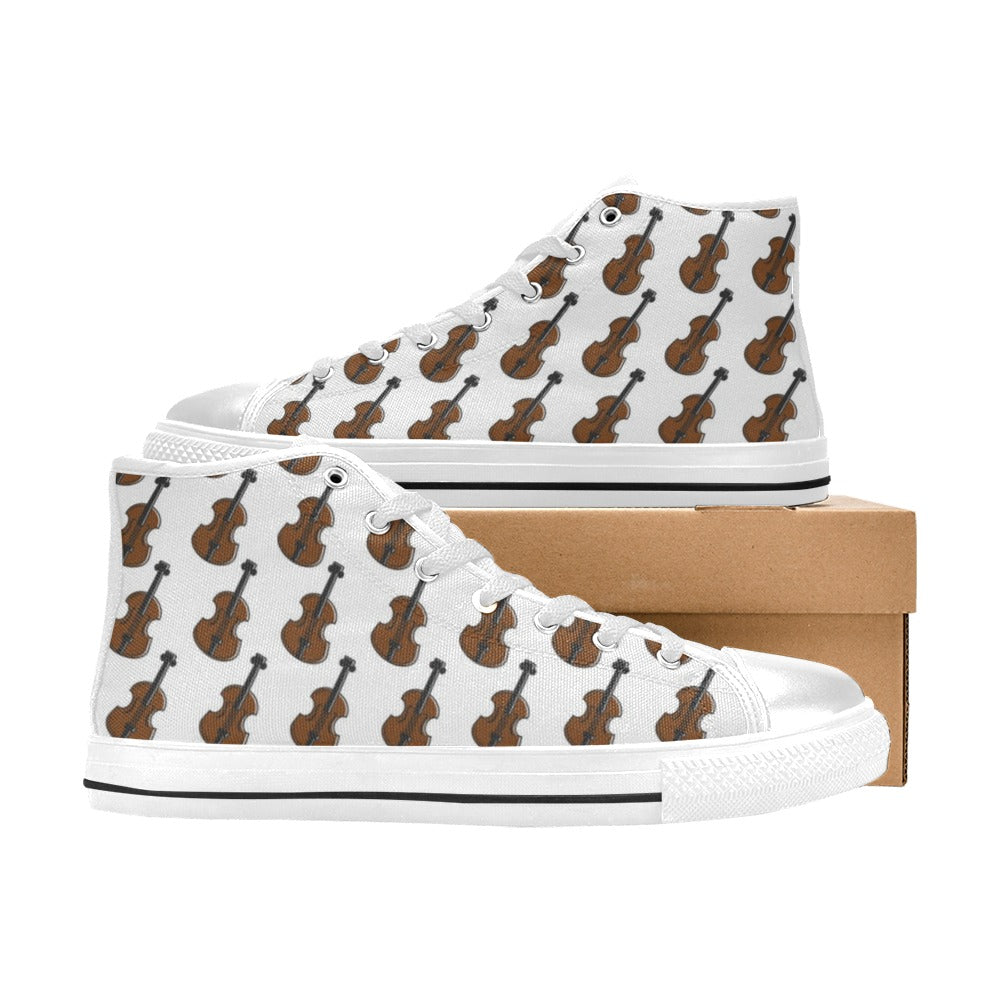 Violin Print Design LKS405 Men's High Top Canvas Shoes