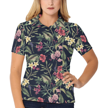 Tropical Flower Pattern Women's Polo Shirt