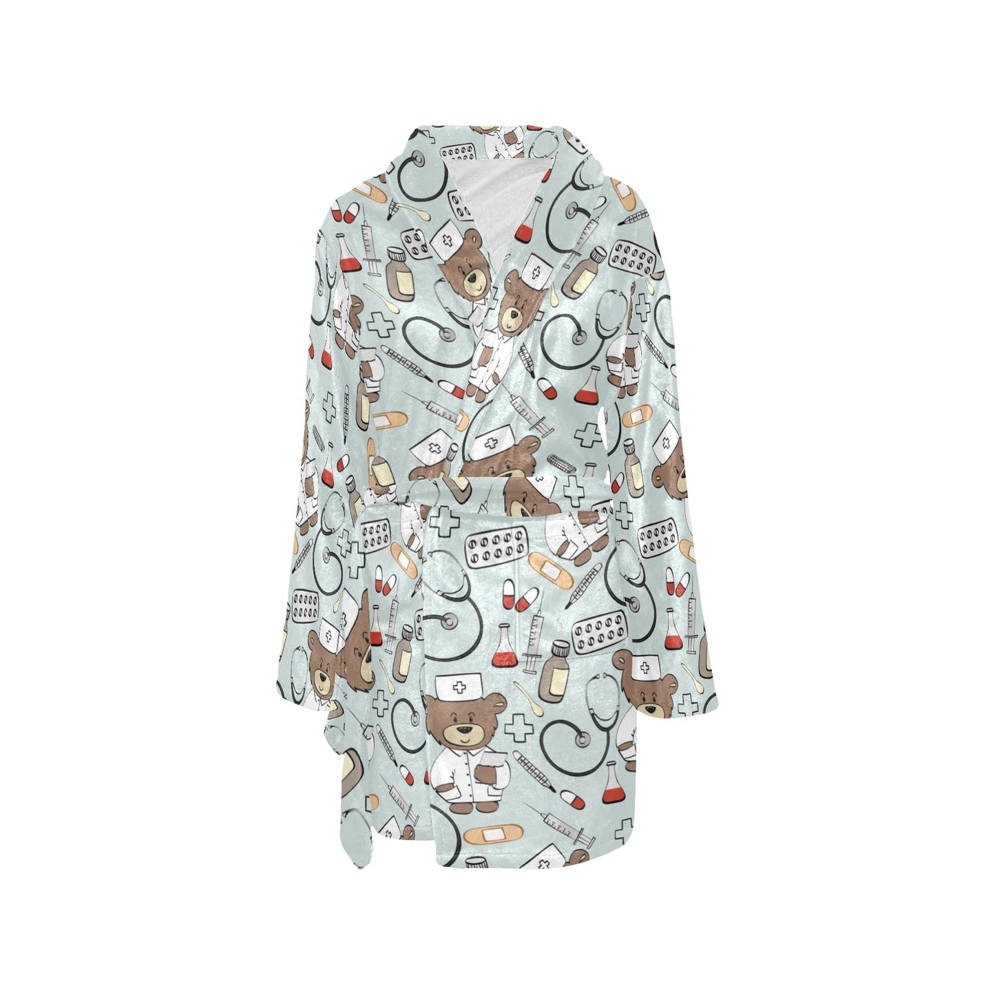 Nurse Bear Pattern Print Design A01 Women's Fleece Robe