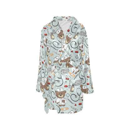Nurse Bear Pattern Print Design A01 Women's Fleece Robe