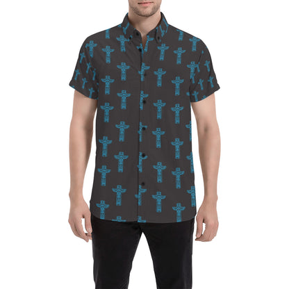 Totem Print Design LKS304 Men Short Sleeve Button Up Shirt