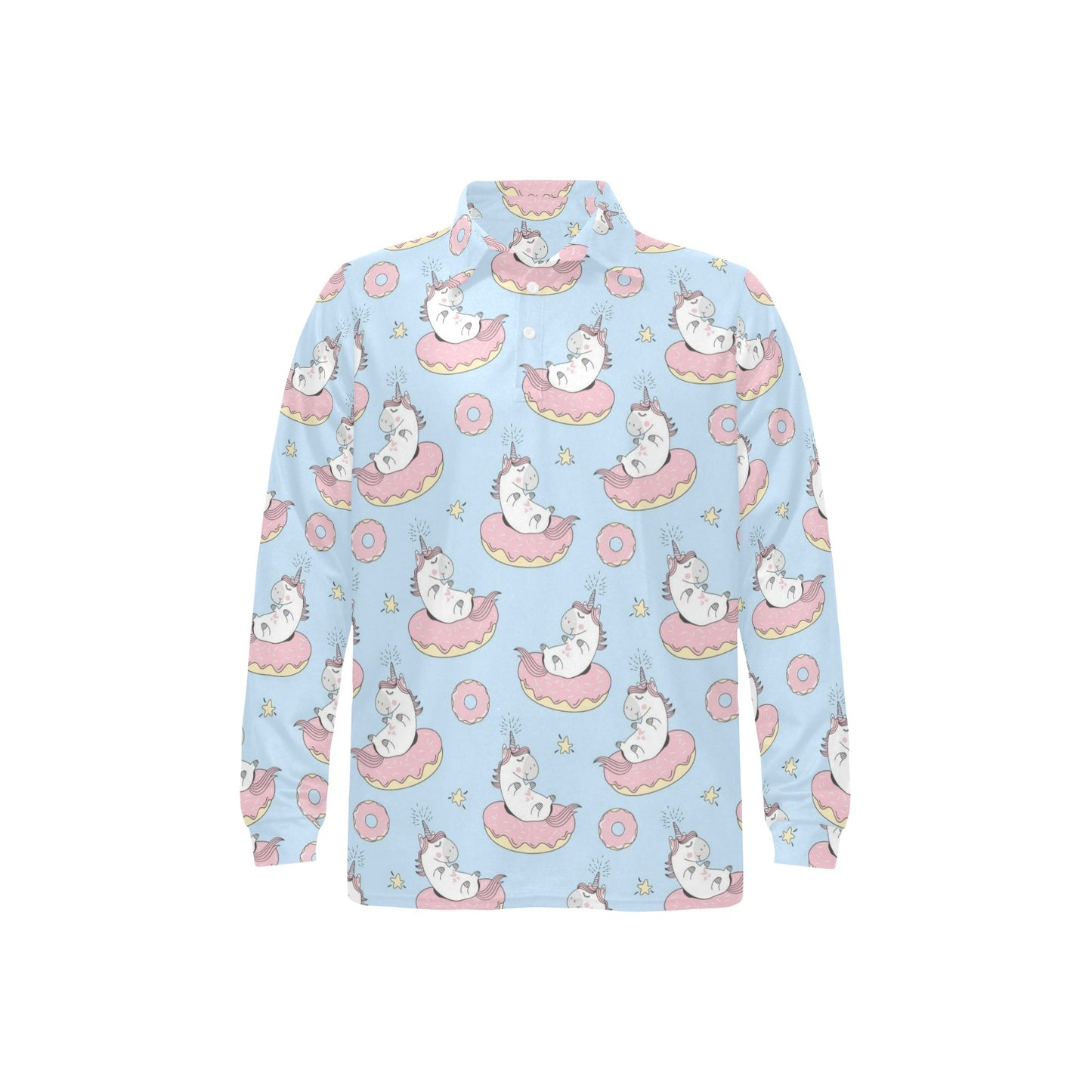 Donut Unicorn Pattern Print Design DN014 Long Sleeve Polo Shirt For Men's
