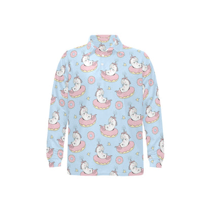 Donut Unicorn Pattern Print Design DN014 Long Sleeve Polo Shirt For Men's