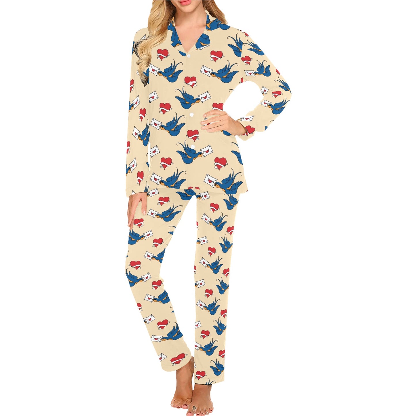 Swallow Bird Pattern Print Design 05 Women's Long Pajama Set
