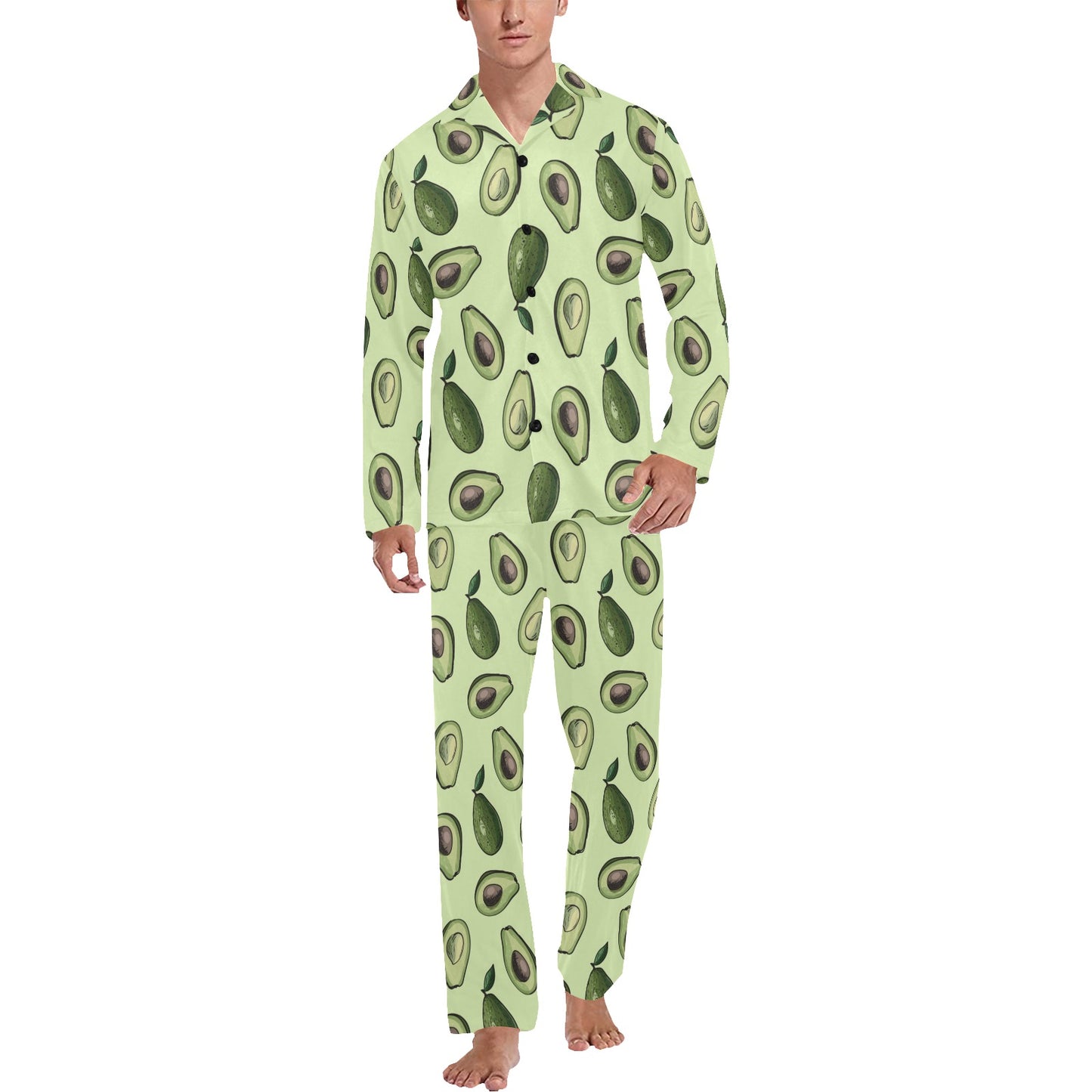Avocado Pattern Print Design 02 Men's Long Pajama Set