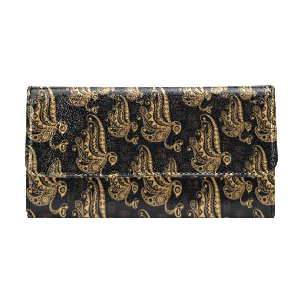 Owl Tribal Polynesian Design Print Women's Trifold Wallet