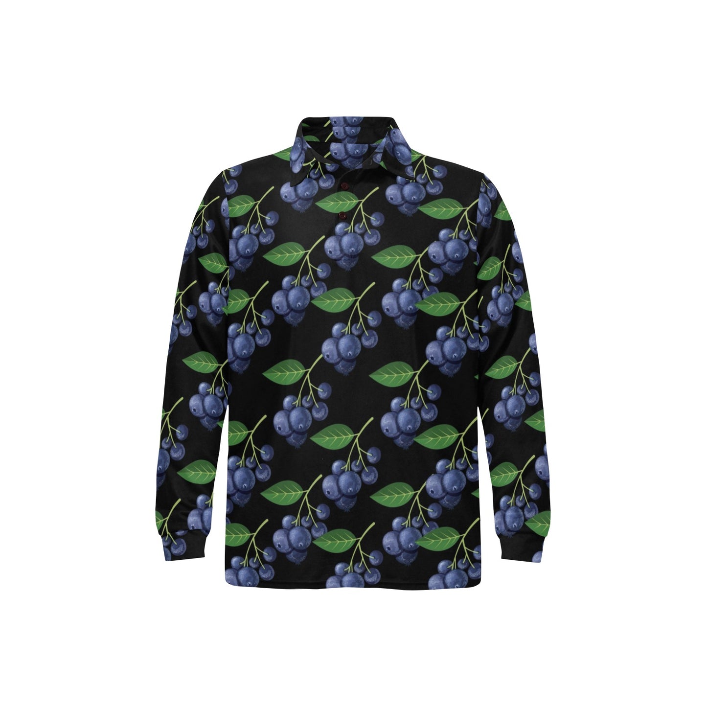 Blueberry Pattern Print Design BB01 Long Sleeve Polo Shirt For Men's