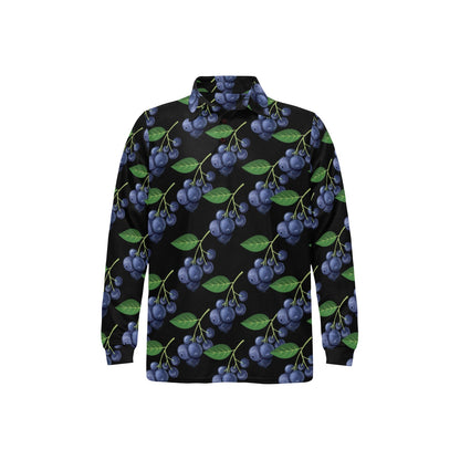 Blueberry Pattern Print Design BB01 Long Sleeve Polo Shirt For Men's