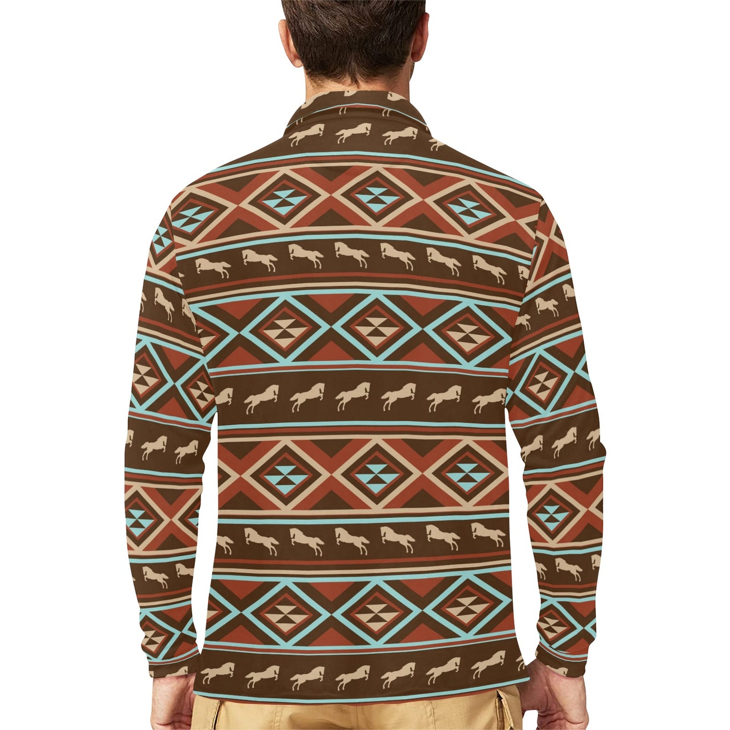 Western Horse Pattern Print LKS301 Long Sleeve Polo Shirt For Men's