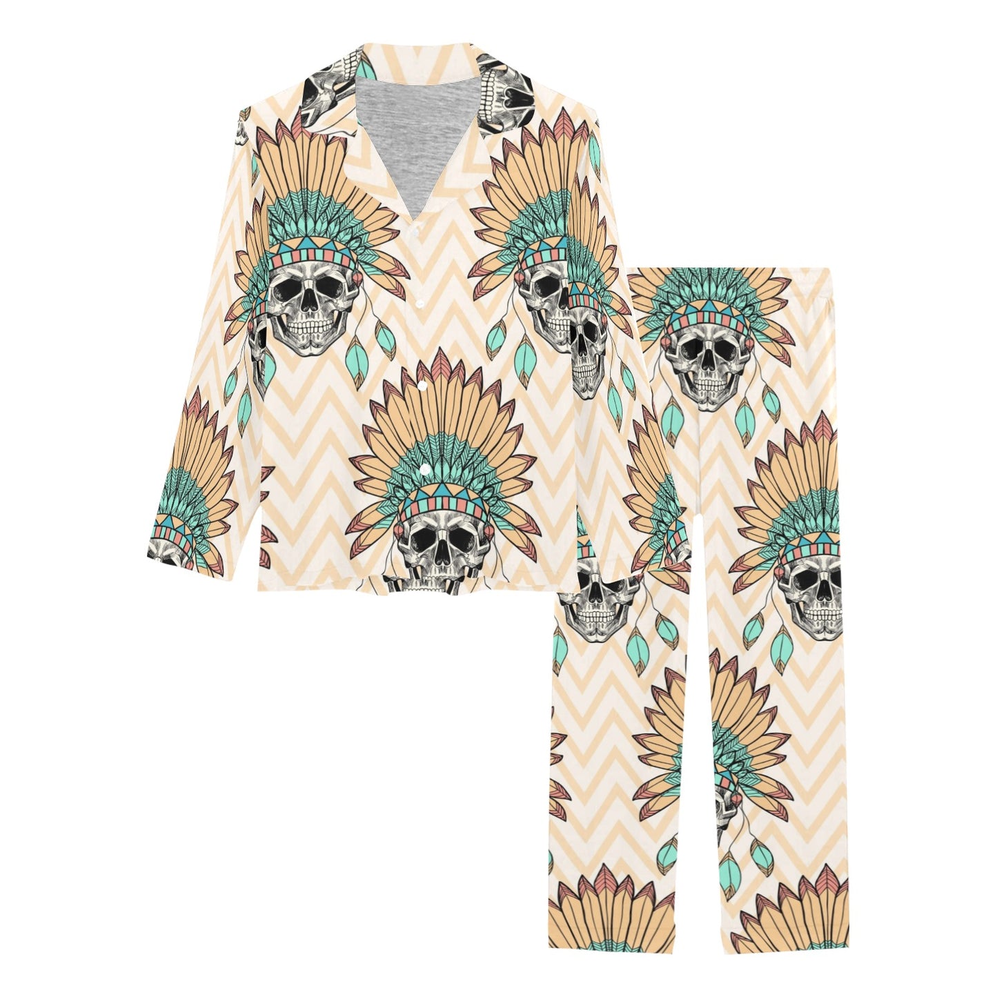 Indian Skull Pattern Women's Long Pajama Set