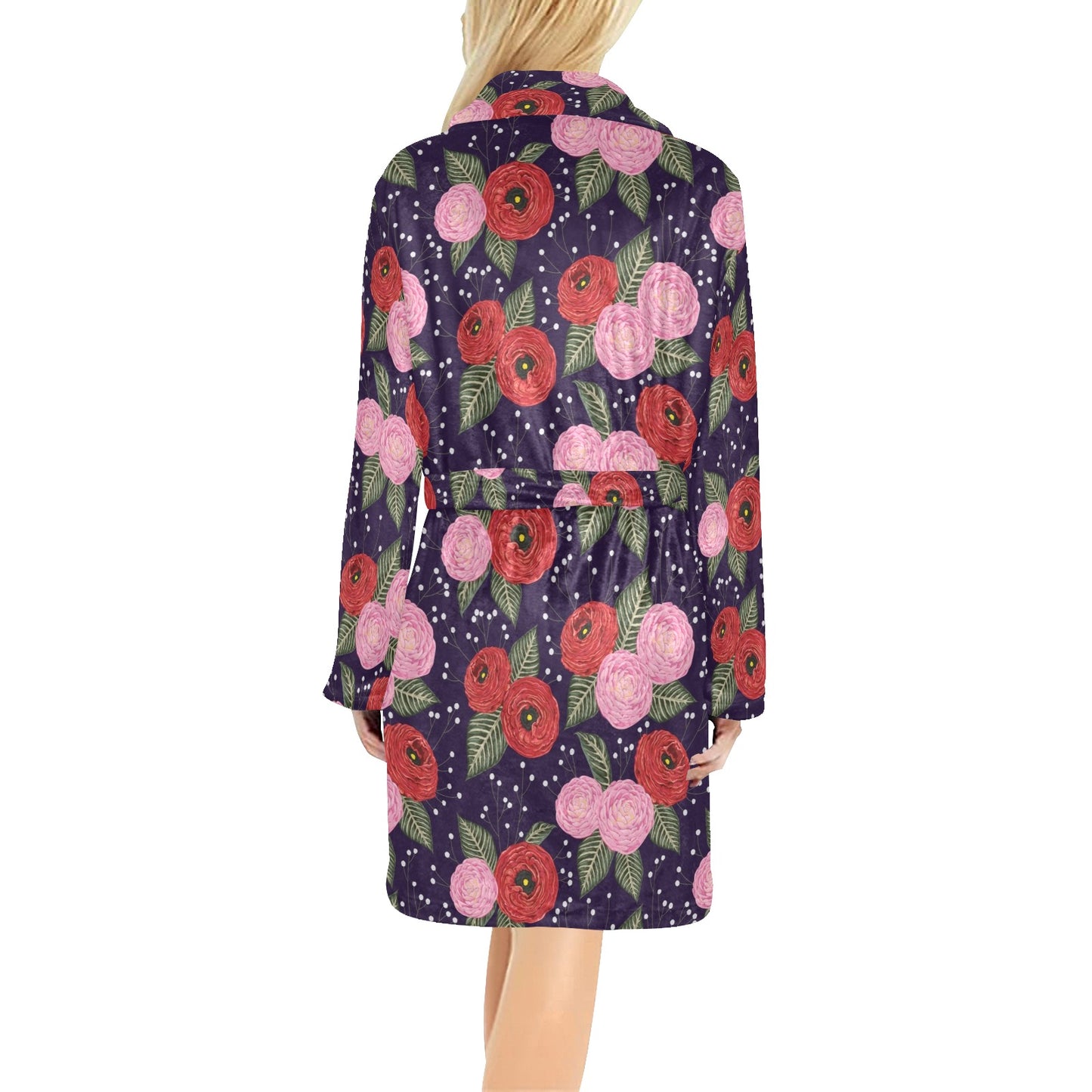 Camellia Pattern Print Design CM02 Women's Fleece Robe