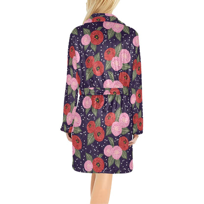 Camellia Pattern Print Design CM02 Women's Fleece Robe