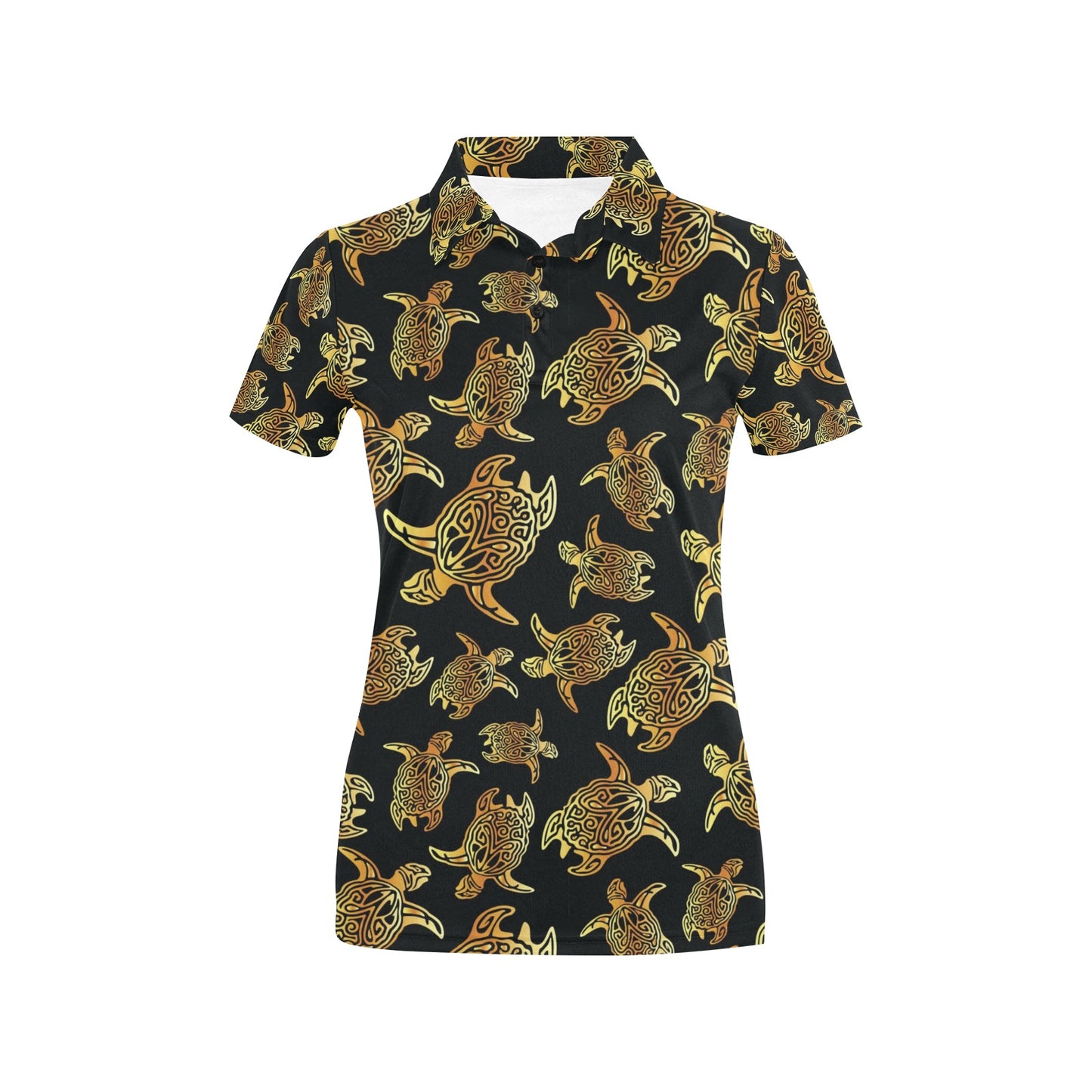 Gold Tribal Turtle Polynesian Themed Women's Polo Shirt