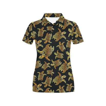 Gold Tribal Turtle Polynesian Themed Women's Polo Shirt