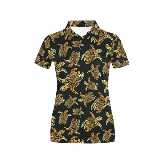 Gold Tribal Turtle Polynesian Themed Women's Polo Shirt