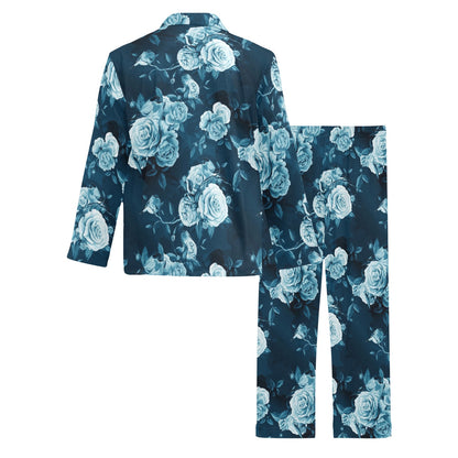 Rose Blue Pattern Print Design RO014 Men's Long Pajama Set