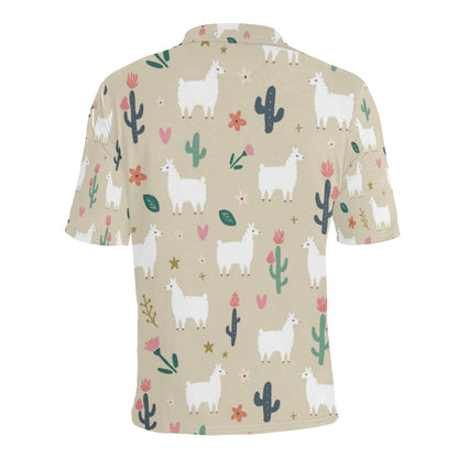 Llama Cactus Pattern Print Design 09 Men Polo Shirt