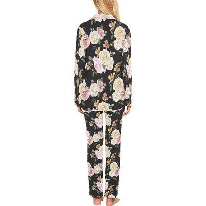 Rose Pattern Print Design A01 Women's Long Pajama Set