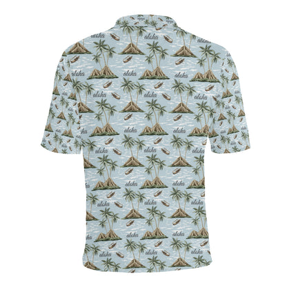 Aloha Hawaii island Design Themed Print Men Polo Shirt