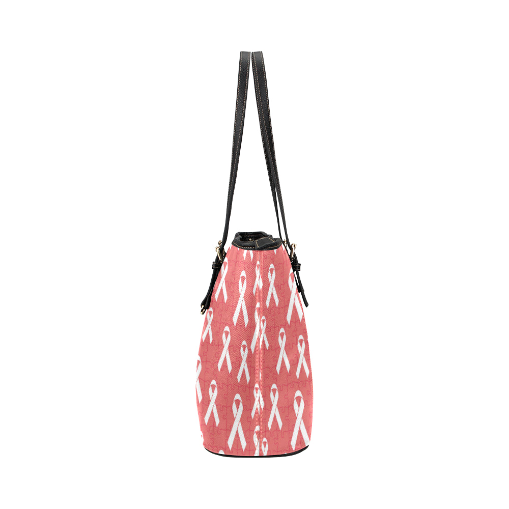 Autism Awareness Ribbon Design Print Leather Tote Bag
